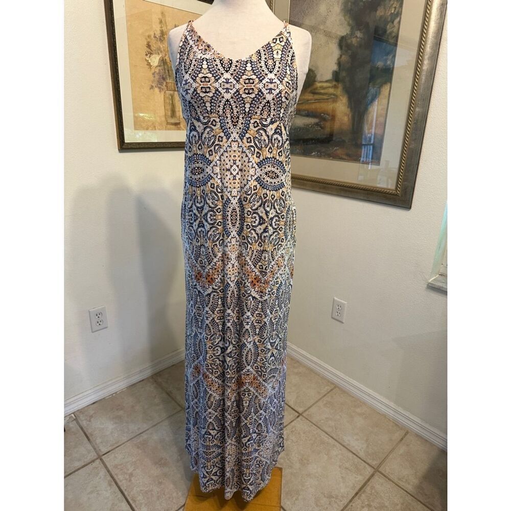 Cynthia Rowley Sleeveless Blue and Cream Printed Maxi Dress Size Small